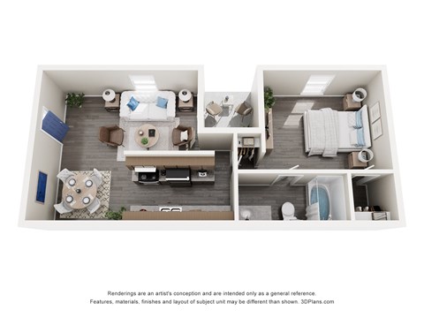 Floor plan for 1 bed, 1 bath, 650 sqft